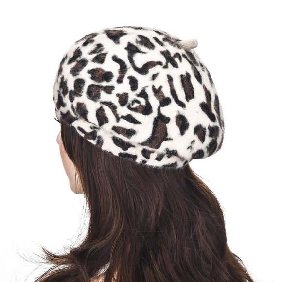 8626 Womens Rabbit Fur French Beret Hat Leopard Print main image 4